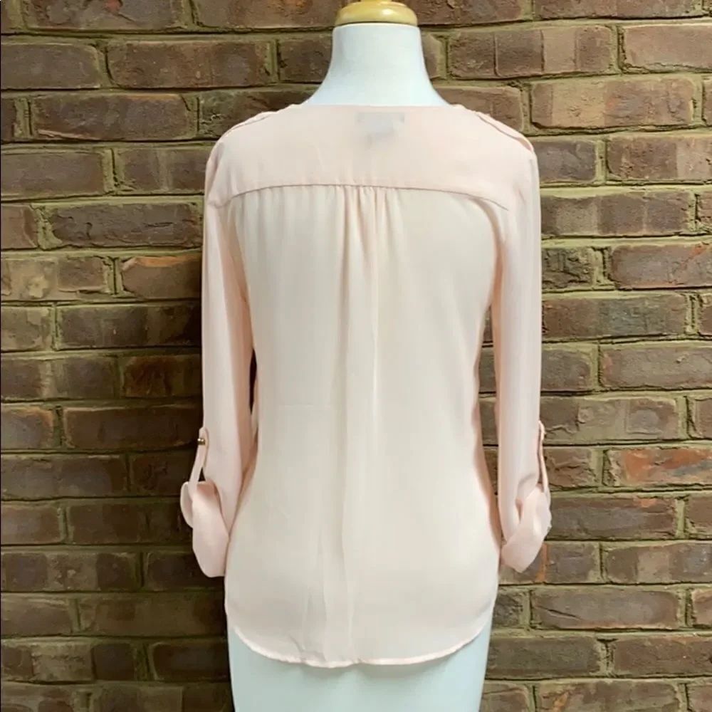 Timing L/S Peach Button Down Blouse Size Small - Picture 2 of 5